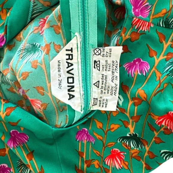 Travona Italy Vintage Green Colorful Floral Wrap Tie Waist Top Blouse Retro 44 - Picture 5 of 5